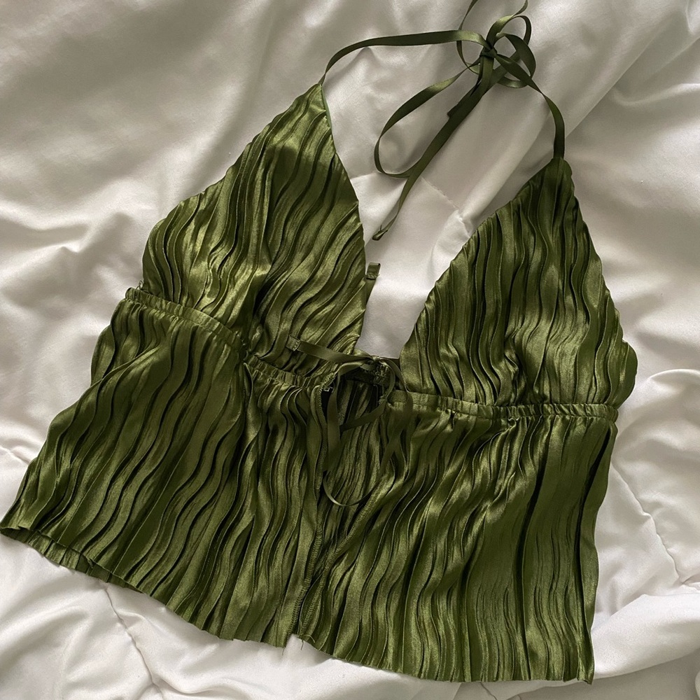 Green Ribbed Tie Top